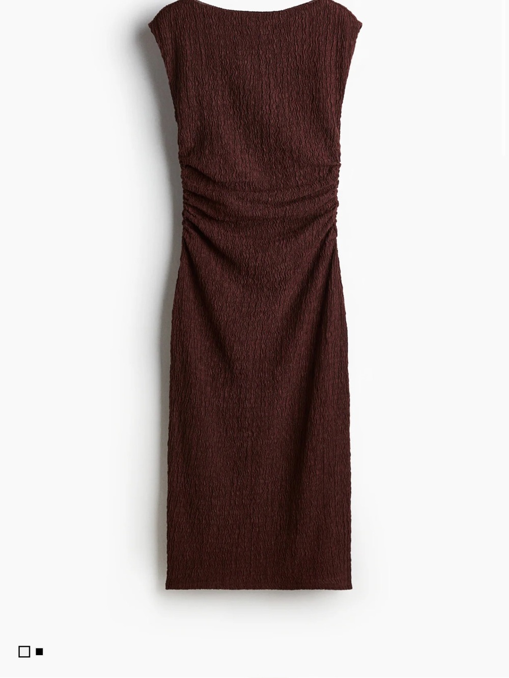 H&M Textured Ruched Midi Dress in Deep Brown